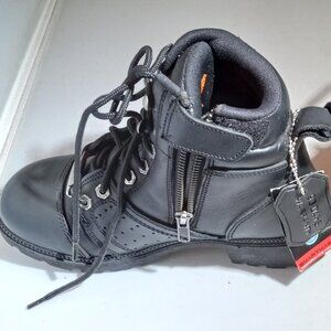 Milwaukee Women Sz 5 Motorcycle Boots Black Leather  Zip,LACE, Velcro